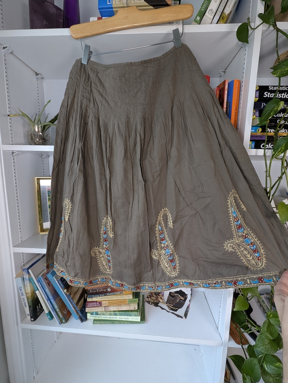 Vintage Y2K A-Line Skirt Brown Gold Paisley Embroidered Size 12 / Large Boho - Picture 2 of 8